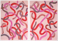 Red Lipstick Curves, Rouge Pastel Palette Diptych, Organic Brush Strokes, Paper