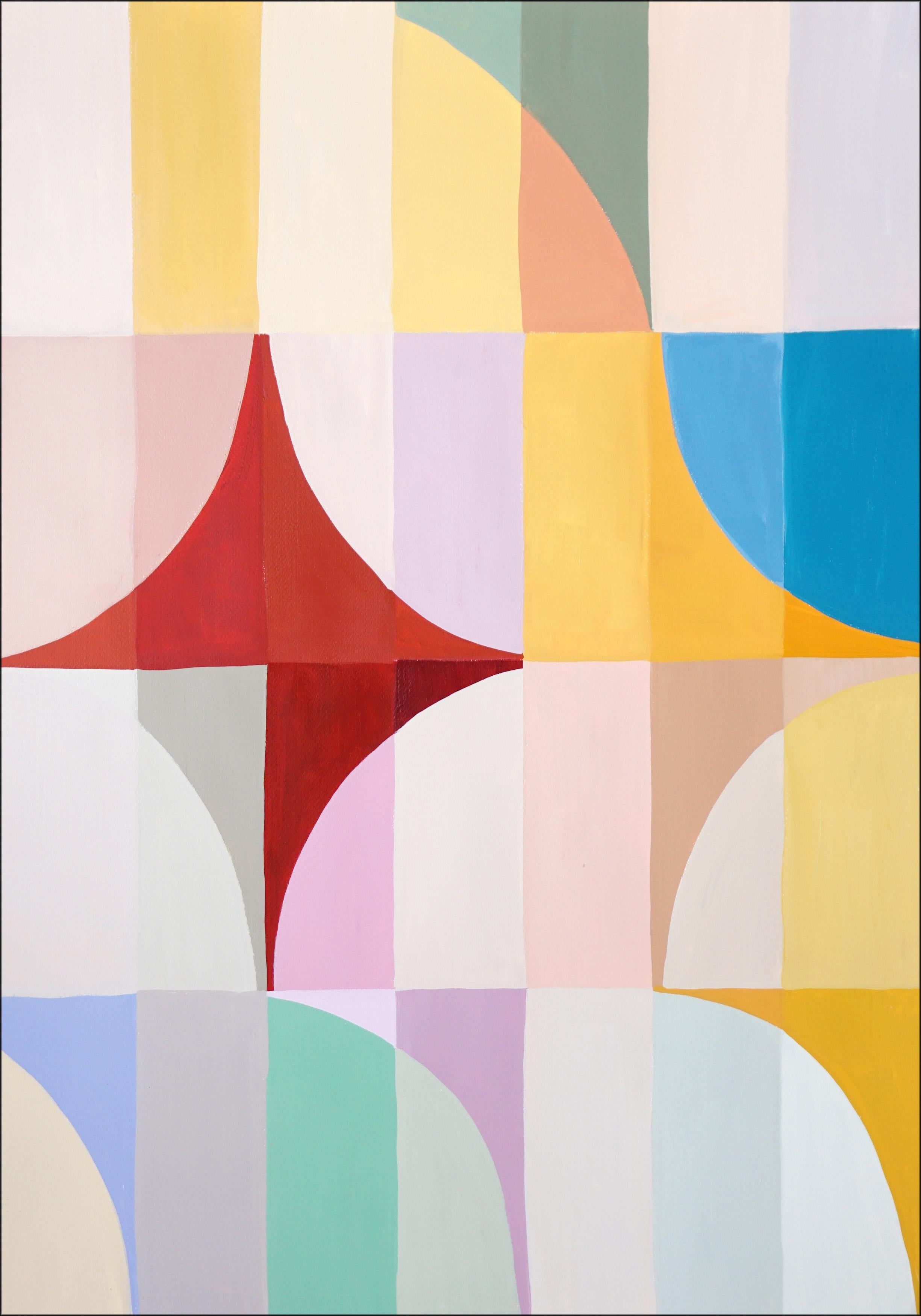 Red Poppy Season, Geometric Flowers in Vivid Tones, Painting Triptych, Tiles 2