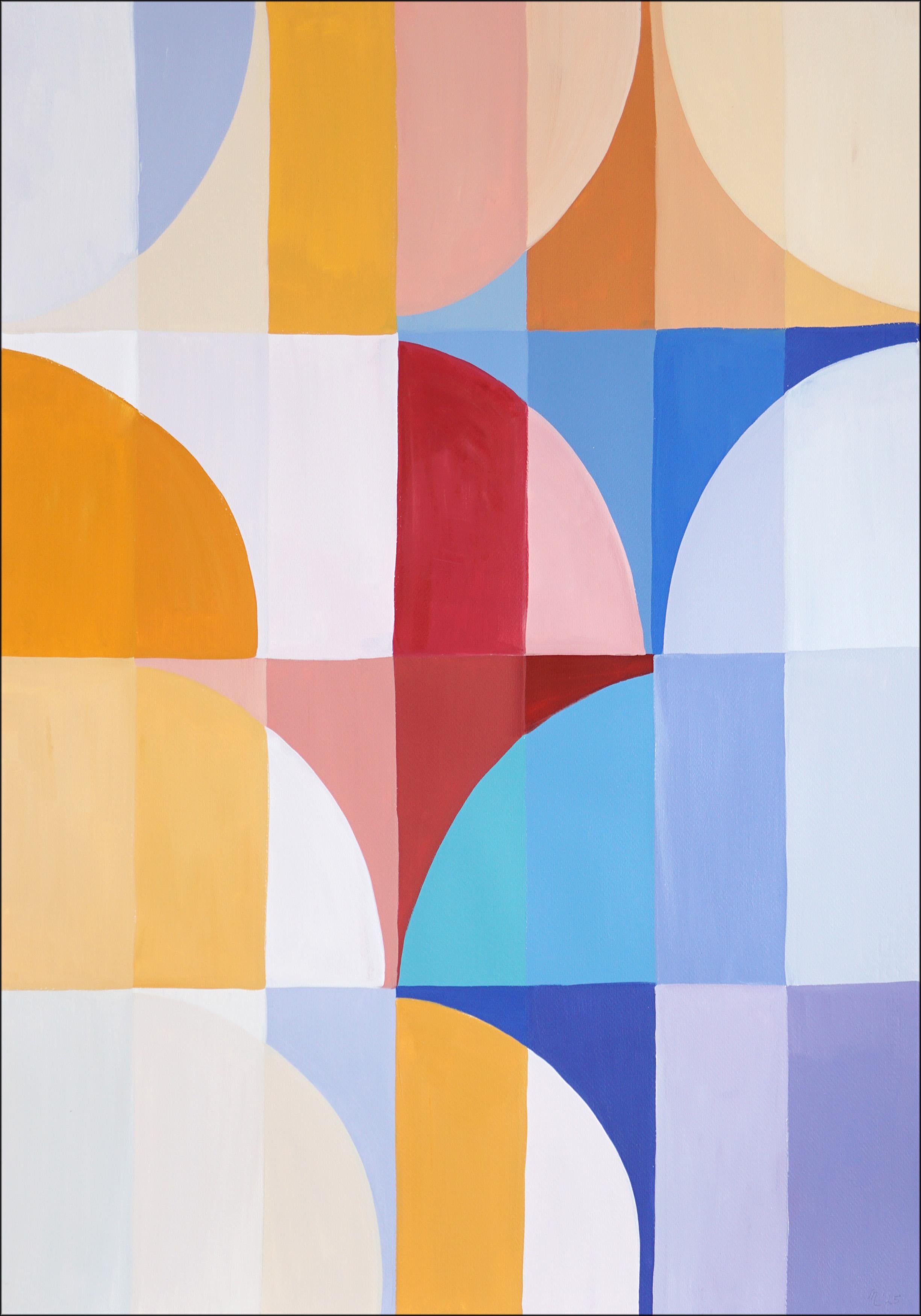 Red Poppy Season, Geometric Flowers in Vivid Tones, Painting Triptych, Tiles 3