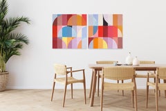 Red Ruby Tiles, Geometric Bauhaus Patterns, Painting Diptych on Canvas, 2024