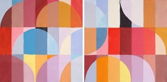 Red Ruby Tiles, Geometric Bauhaus Patterns, Painting Diptych on Canvas, 2024