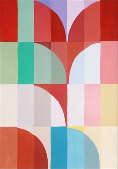 Red Tulips, Geometric Abstracted Flowers, Bauhaus Arches Painting on Paper, 2025