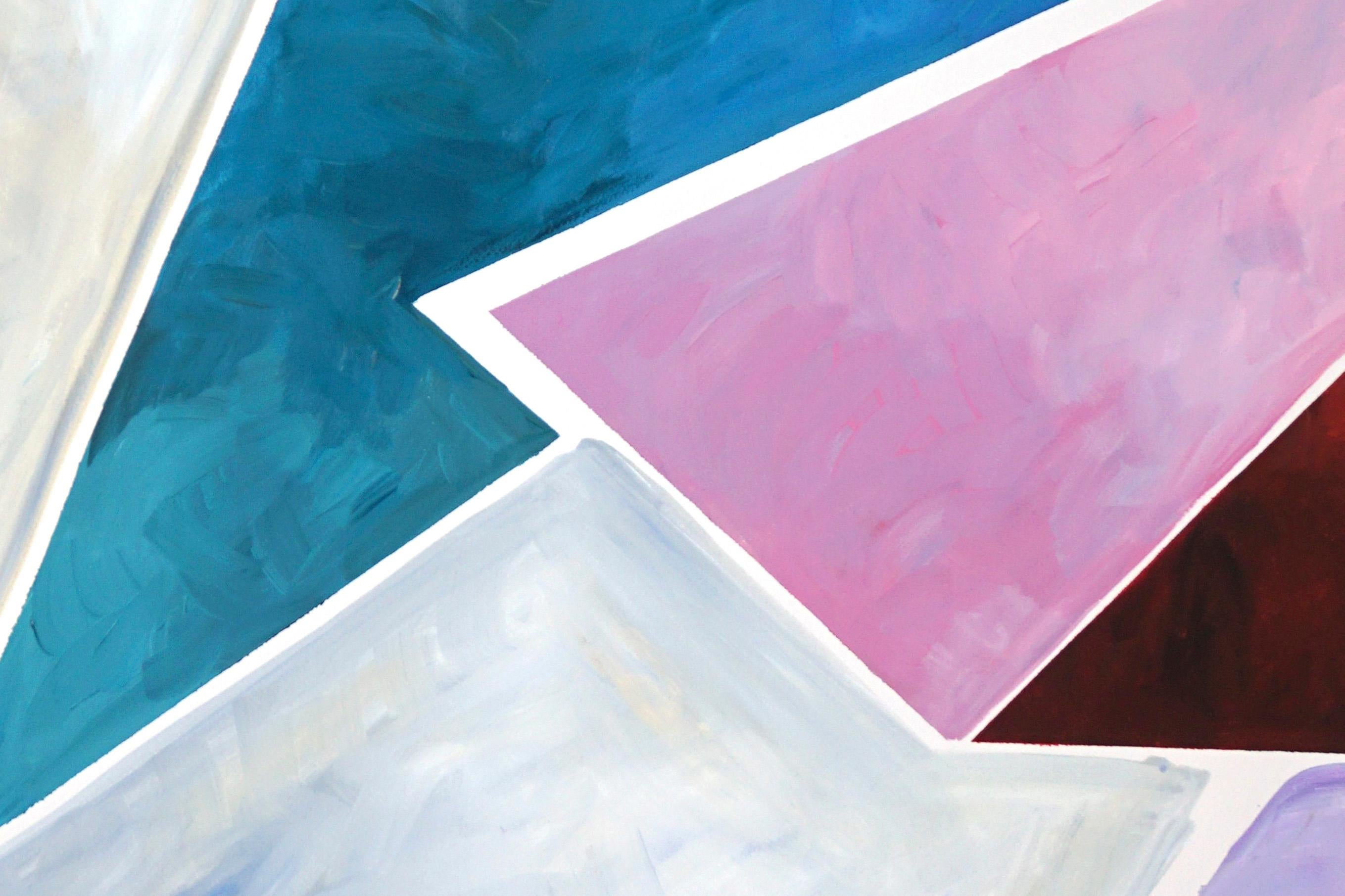 Retro Futuristic Angle Ensemble, Constructivist Painting Diptych in Pastel Tones - Gray Still-Life Painting by Natalia Roman