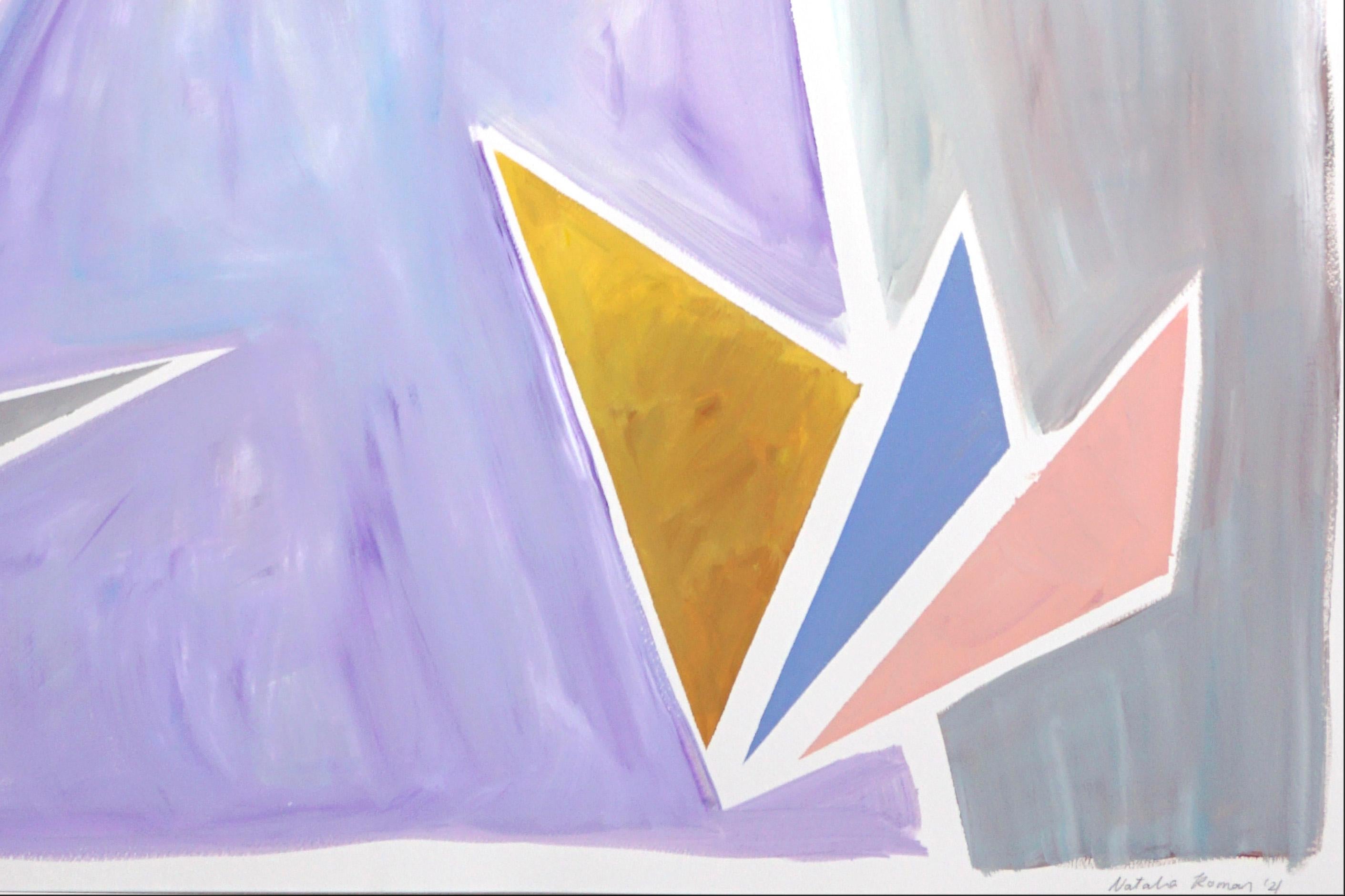 Retro Futuristic Angle Ensemble, Constructivist Painting Diptych in Pastel Tones 3