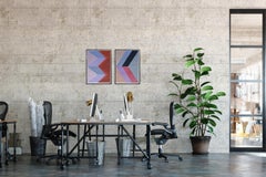 Studio di colore a rombi, geometria brutalista in toni pastello, grigio, blu, inchiostro, dittico