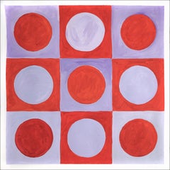 Royal Violet Checkers, Red Ruby Circles and Squares, Bauhaus Tile Pattern, Paper