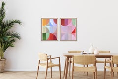 San Remo Balcony Scene, Colorful Diptych Patterns, Pink, Green, Red Architecture