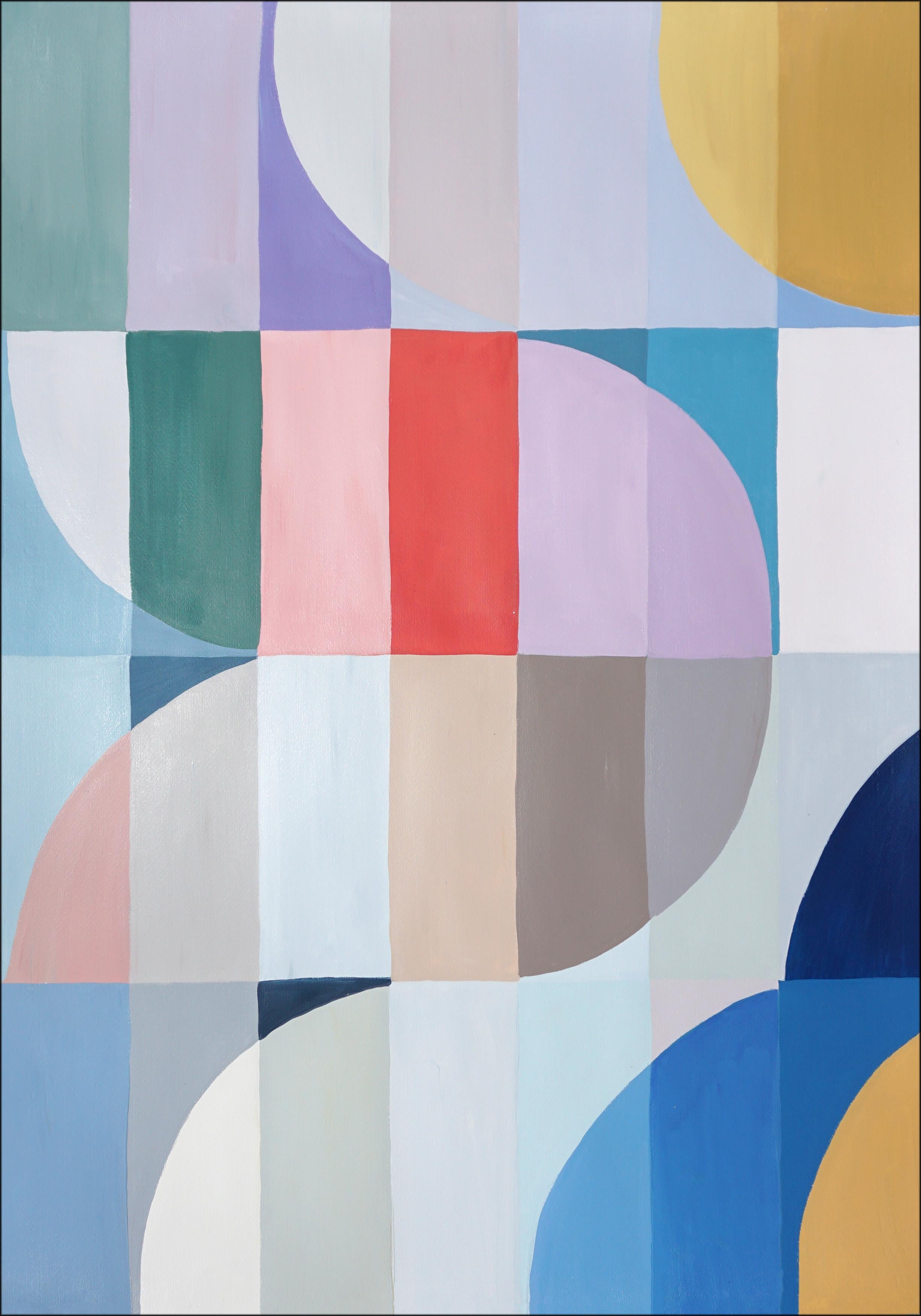 Curve di San Remo, Trittico di toni primari, Curve a ombrello e archi su carta - Landscape Painting Grigio di Natalia Roman