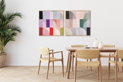 Santa Fe Oasis, Light Tones Hue Bauhaus Diptych, Geometric Landscape Pastel Grid