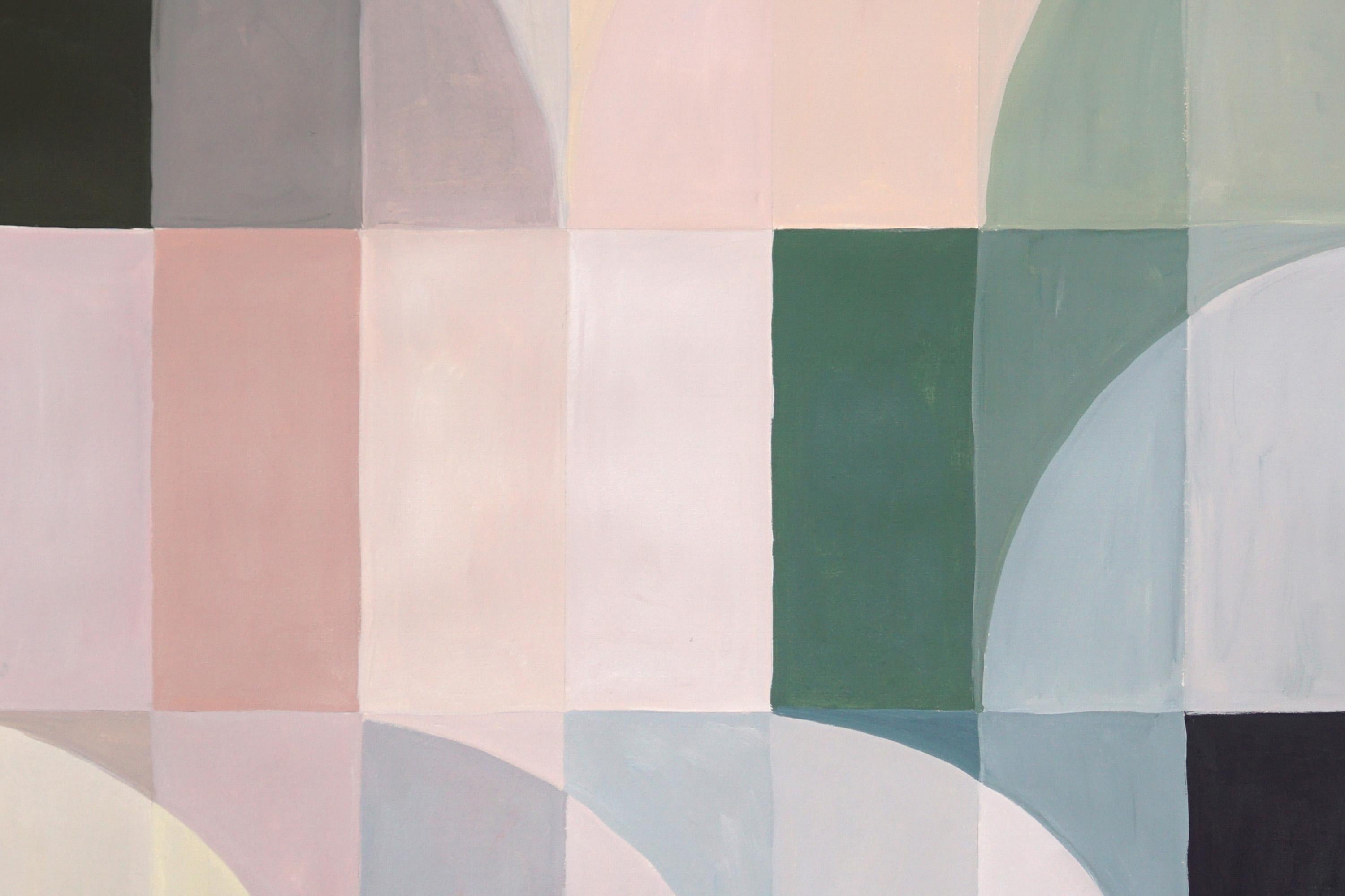 Santa Fe Oasis, Light Tones Hue Bauhaus Diptych, Geometric Landscape Pastel Grid 4