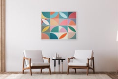 Savannah Spring, Forest Green Bauhaus Painting, Modern Geometric Tiles on Canvas