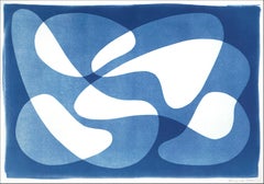 Shapes in the Lake, Mid-Century Shapes Layers in Blue and White, Kidney Forms