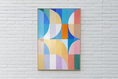 Sky Through Valley, Bauhaus Landscape, Arches and Curves, Turquoise, Yellow Moon