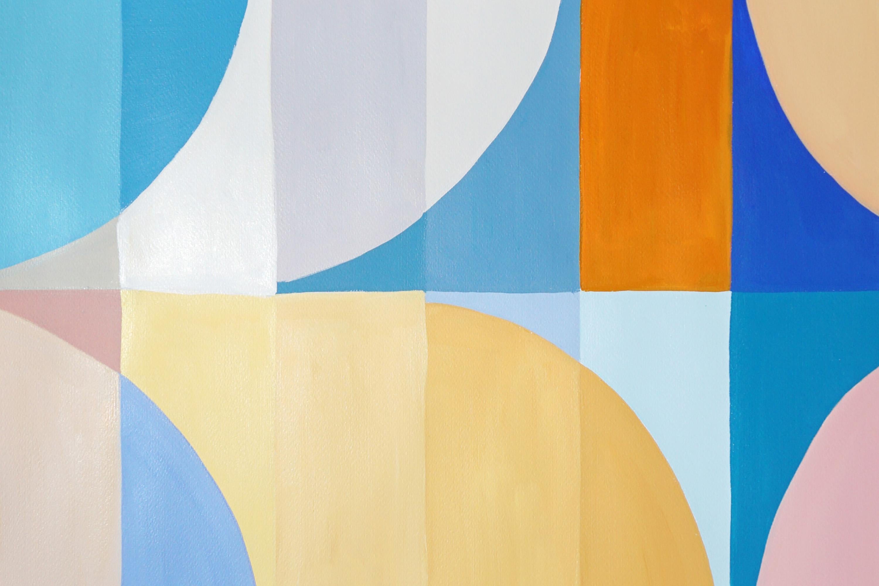 Sky Through Valley, Bauhaus Landscape, Arches and Curves, Turquoise, Yellow Moon For Sale 1