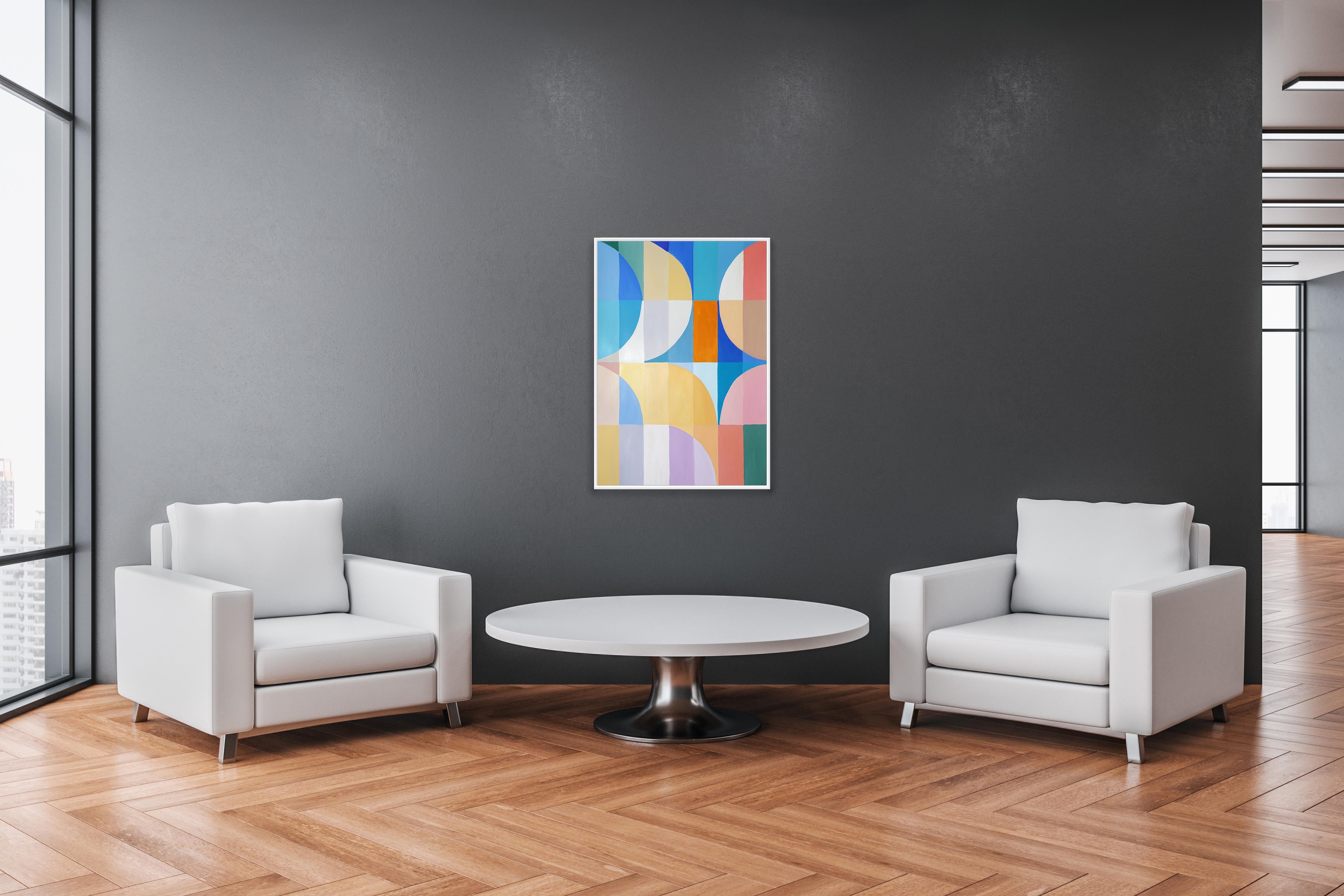 Sky Through Valley, Bauhaus Landscape, Arches and Curves, Turquoise, Yellow Moon For Sale 2