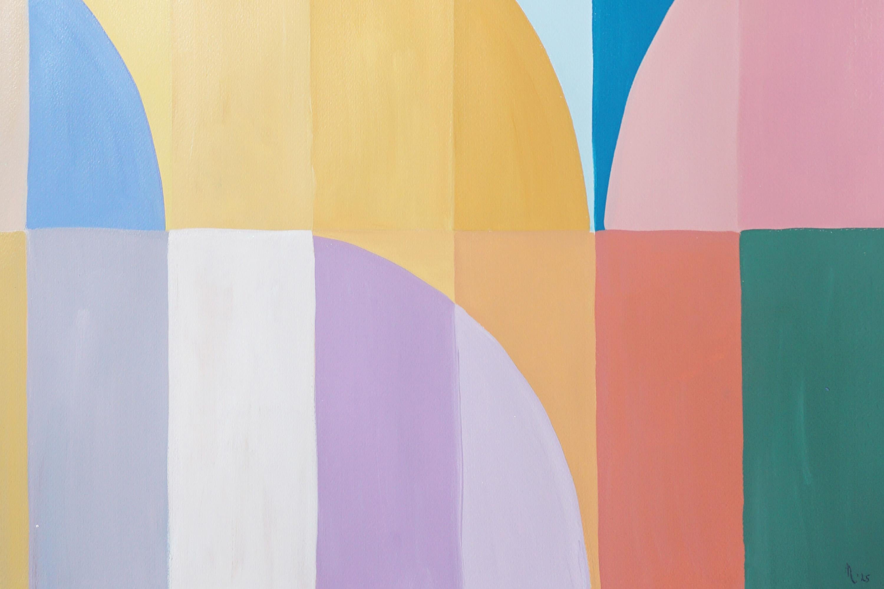 Sky Through Valley, Bauhaus Landscape, Arches and Curves, Turquoise, Yellow Moon For Sale 3