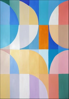 Sky Through Valley, Bauhaus Landscape, Arches and Curves, Turquoise, Yellow Moon
