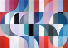 Solar Eclipse in La Condesa, Red, Mauve Tones Diptych, Patterns Rhythms Bauhaus