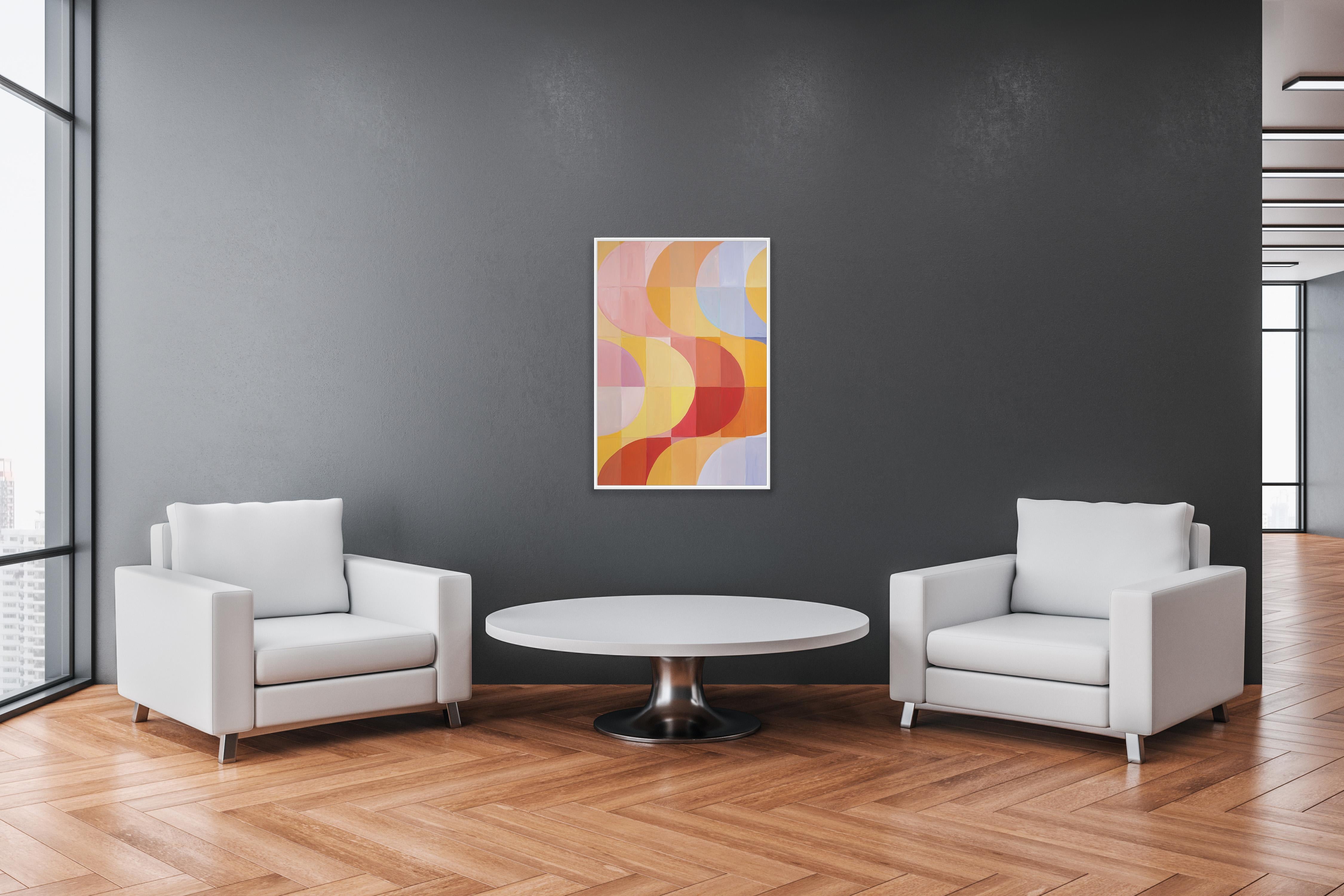 Solar Eclipse, Warm Tones Abstract Geometric Bauhaus Landscape, Red, Yellow, Sky For Sale 2