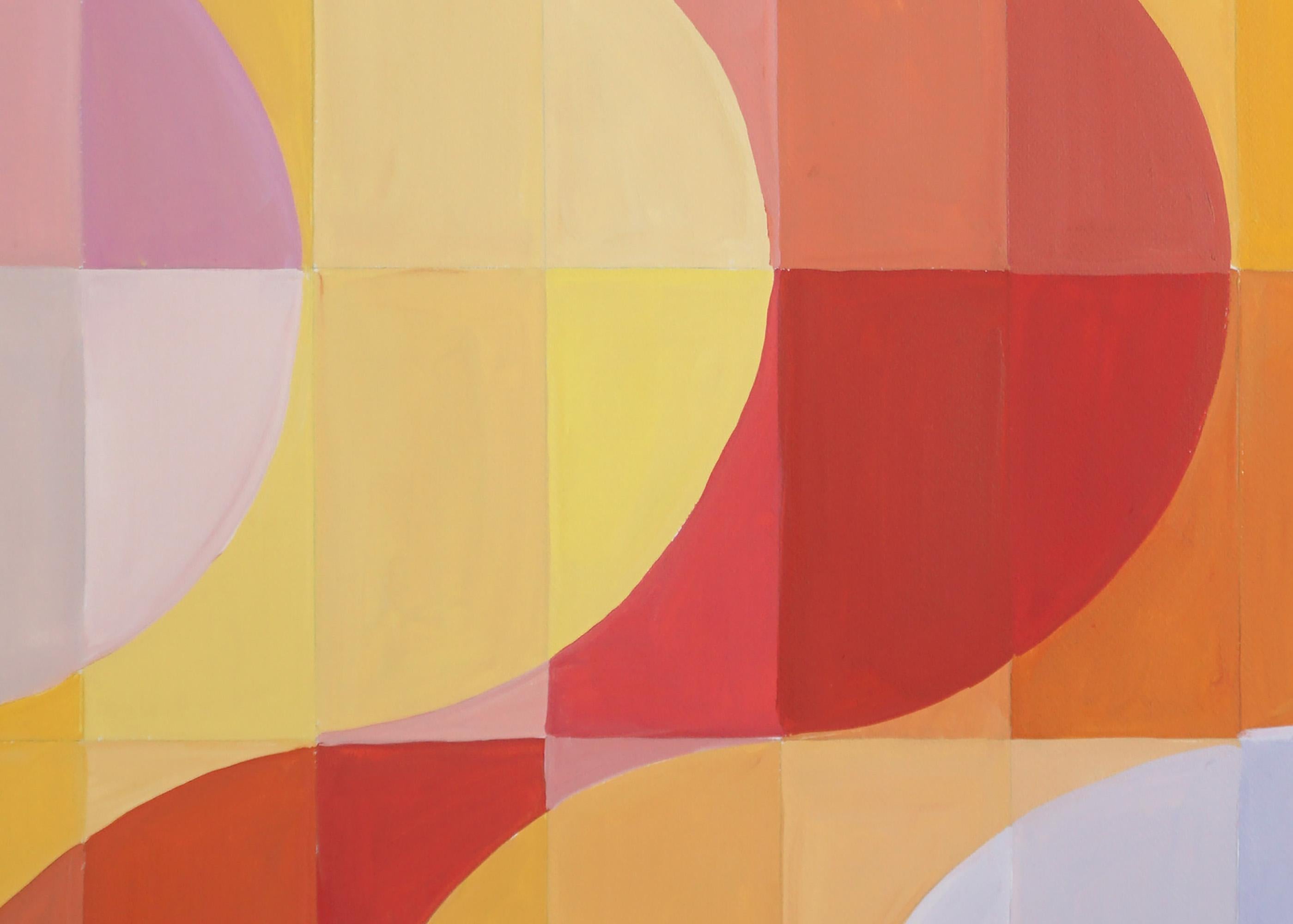 Sonnenfinsternis, Warme Töne Abstrakte Geometrische Bauhaus Landschaft, Rot, Gelb, Himmel im Angebot 2