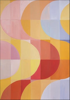 Solar Eclipse, Warm Tones Abstract Geometric Bauhaus Landscape, Red, Yellow, Sky