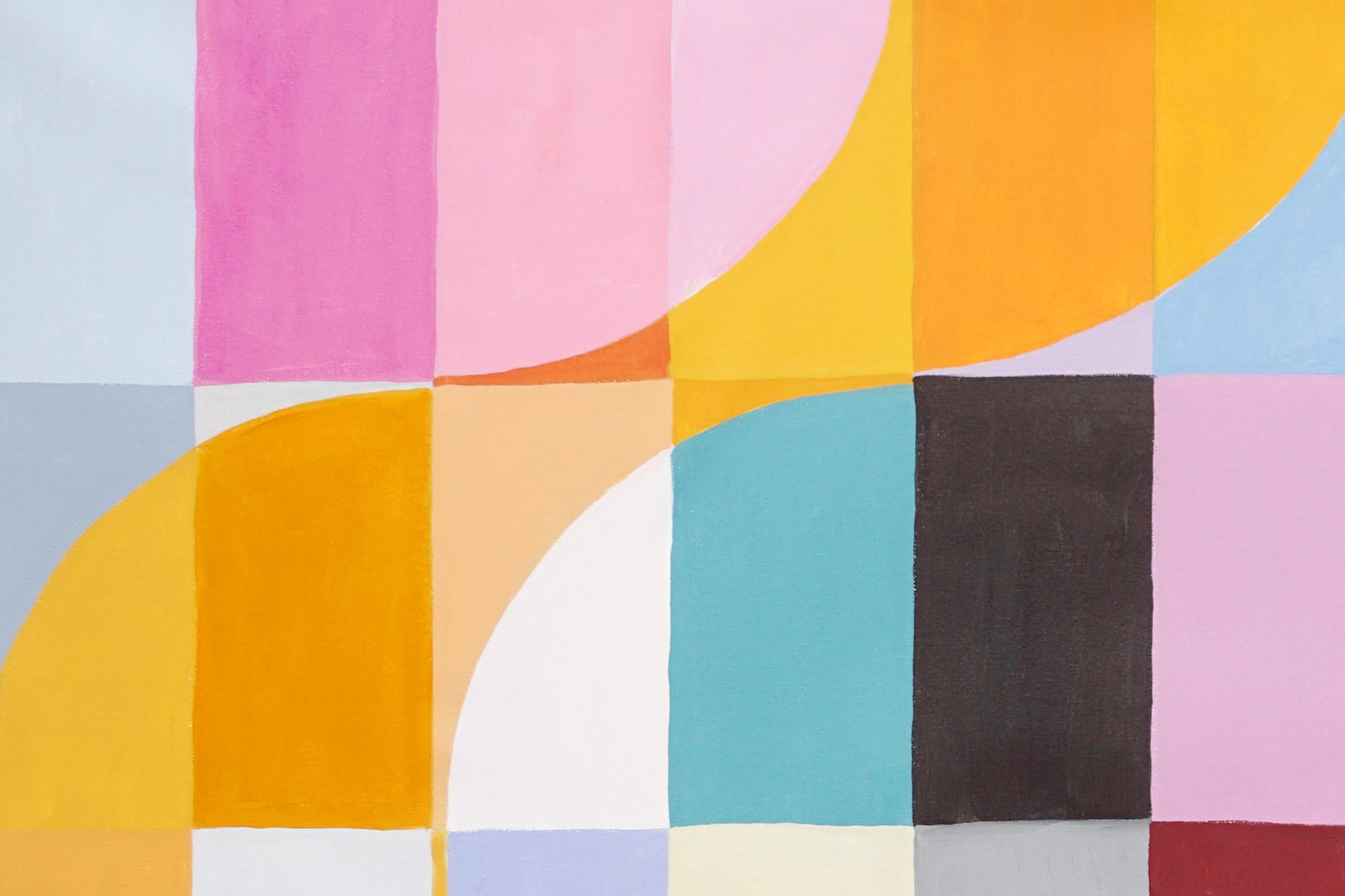Olas del Eclipse Solar, Colorida Pintura Bauhaus Horizontal Cuadrícula sobre Lienzo, 2014 - Abstract Painting Beige de Natalia Roman