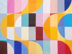 Solar Eclipse Waves, Colorful Bauhaus Horizontal Painting Grid on Canvas, 2014