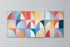 Sonoma Superbloom, Bauhaus Landscape Triptych in Vivid Tones, Modernist Arches