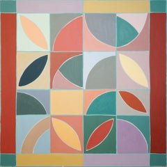 Fleurs du Bauhaus du Sud, peinture en mosaïque « Color Field » sur toile, teintes vives