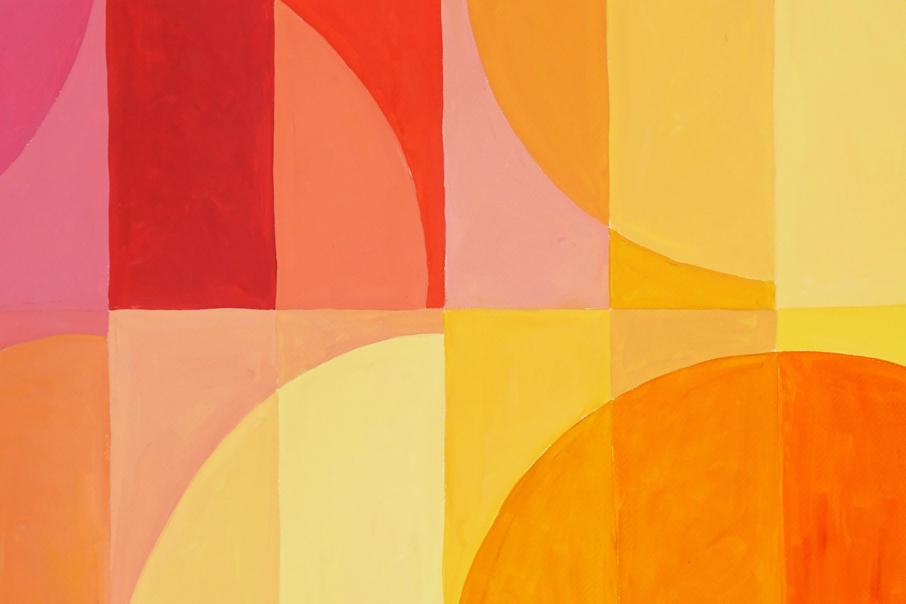 Southern Hemisphere Sunset, Squared Bauhaus, Pink Yellow Gradient, Fucsia Grid - Abstract Geometric Painting by Natalia Roman