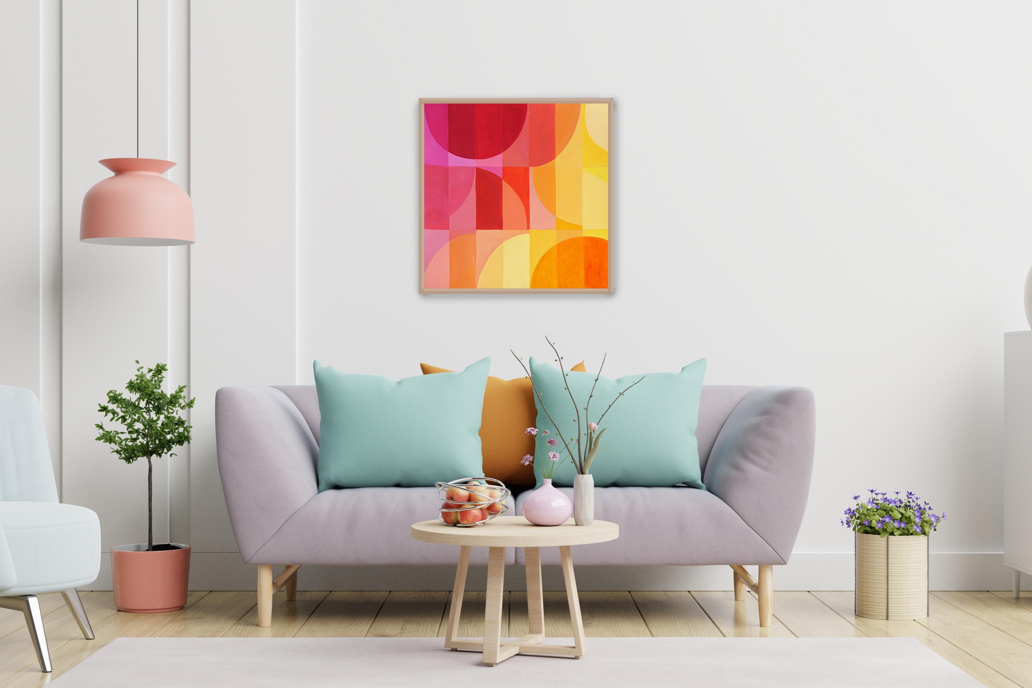Southern Hemisphere Sunset, Squared Bauhaus, Pink Yellow Gradient, Fucsia Grid For Sale 2