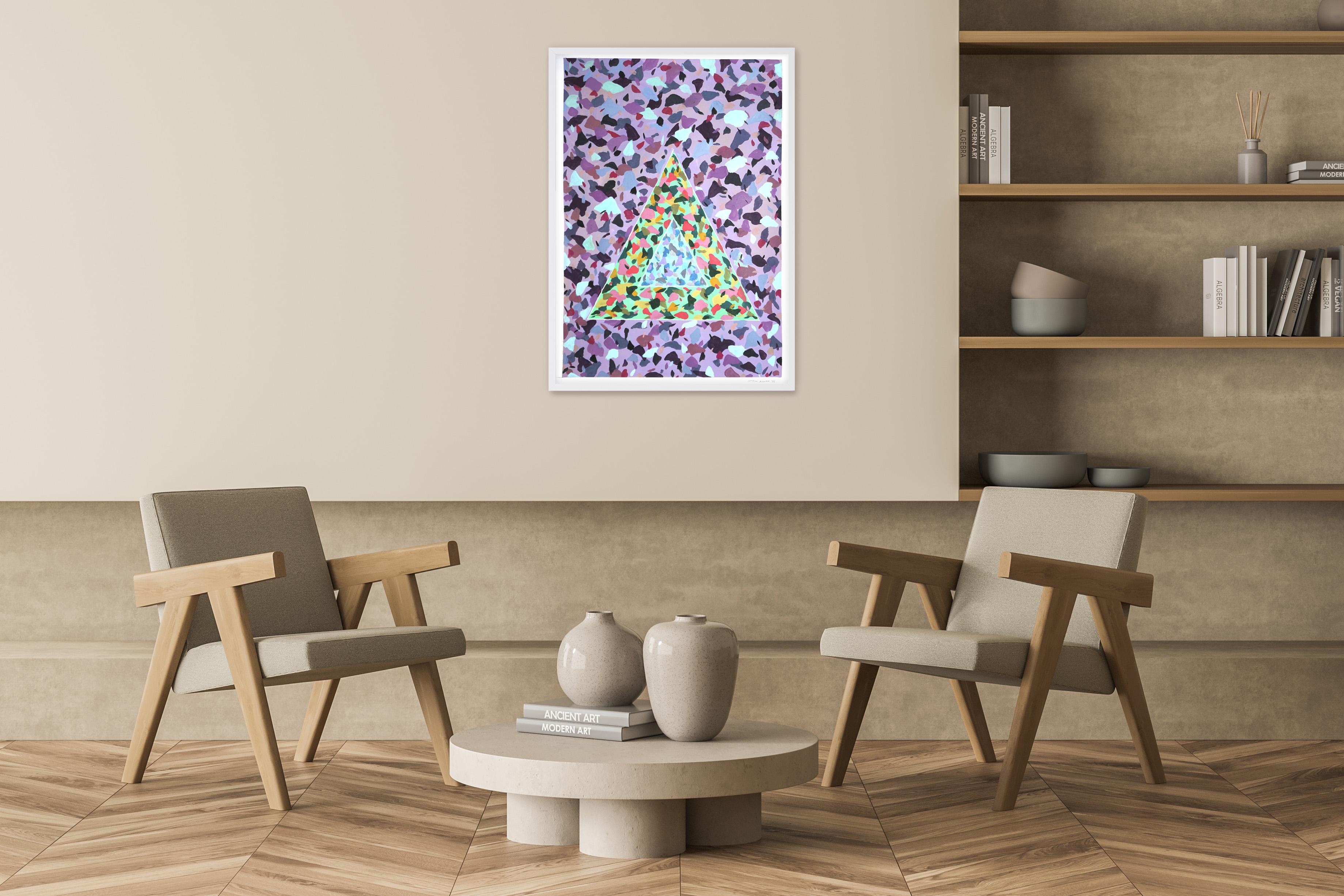 Space Age Clay Triangles, Abstract Terrazzo Tile Pattern in Mauve and Baby Blue - Purple Abstract Painting by Natalia Roman