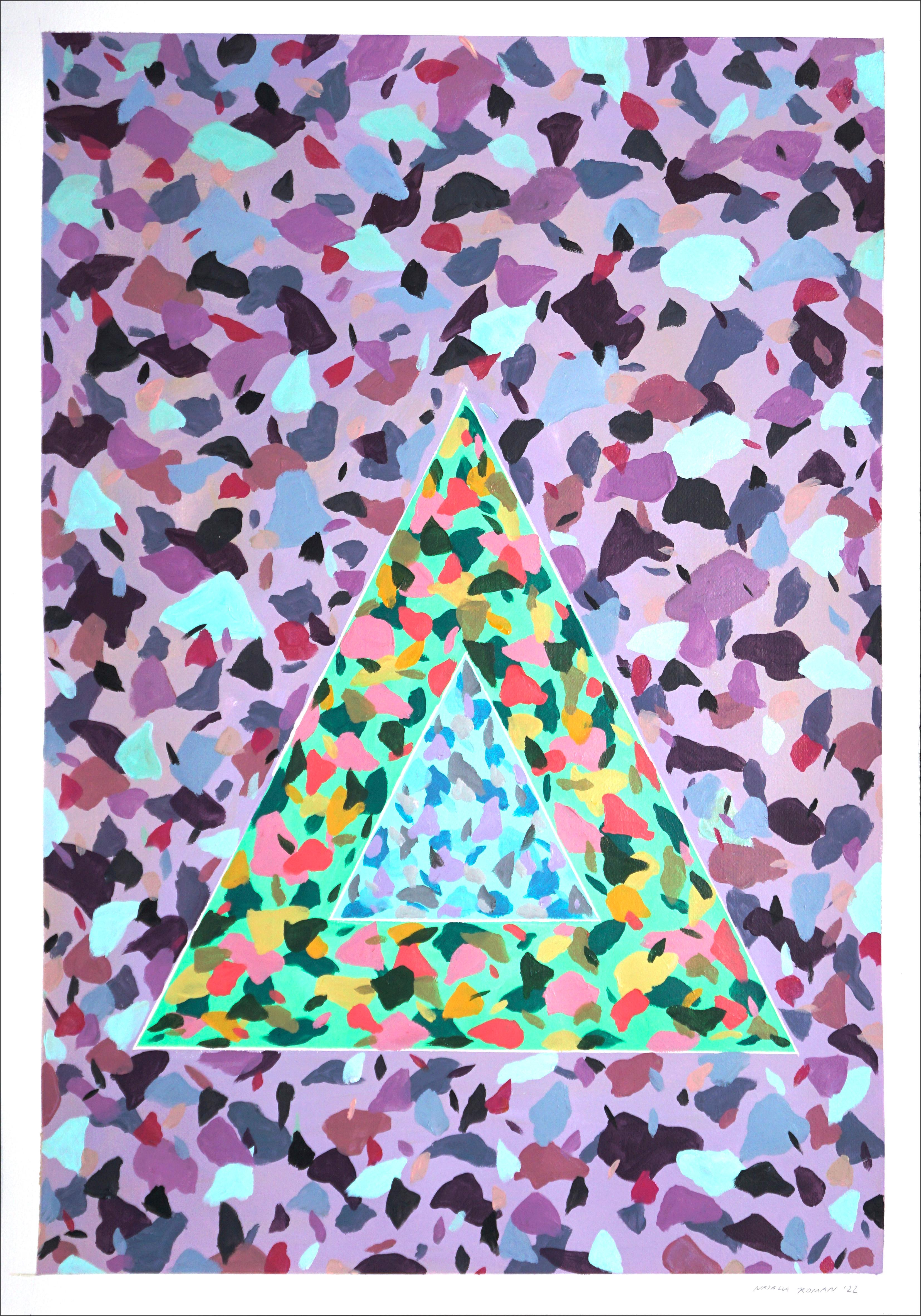 Space Age Clay Triangles, Abstract Terrazzo Tile Pattern in Mauve and Baby Blue