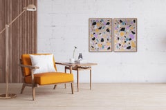Space Gray Terrazzo Diptych, Abstract Forms in Purple, Yellow Pastel Tones Tiles