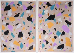 Space Gray Terrazzo Diptych, Abstract Patterns in Pastel Tones, Vertical 2022