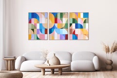 Springtime Mosaic Waves, Bauhaus Arches and Curves, Vivid Tones Triptych, Paper