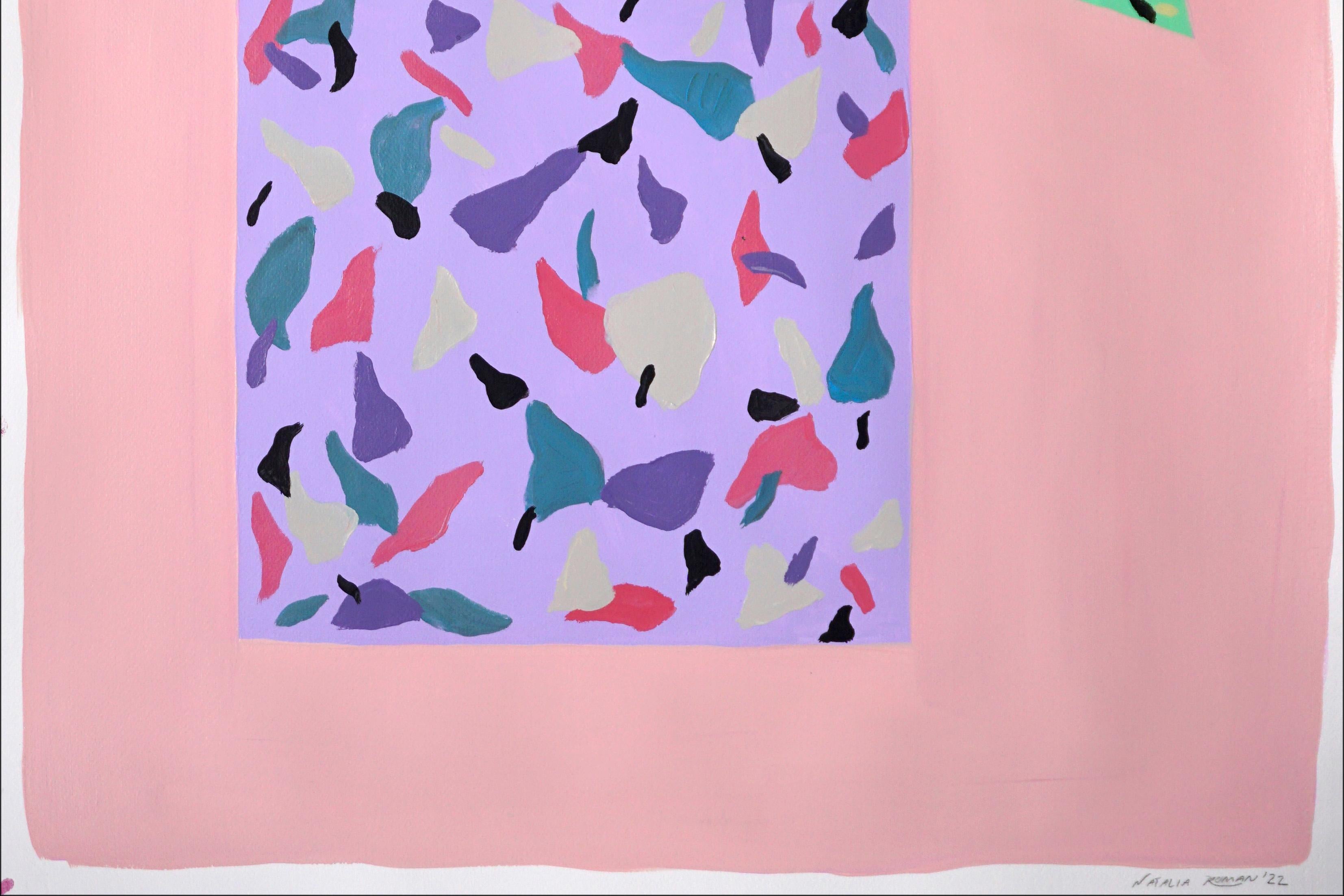 Cette série de peintures acryliques peintes à la main par Natalia Roman s'inspire des couleurs et des textures du carrelage de terrazzo italien. Les motifs créés combinent une variété de couleurs vives au premier plan avec de subtils tons de fond,