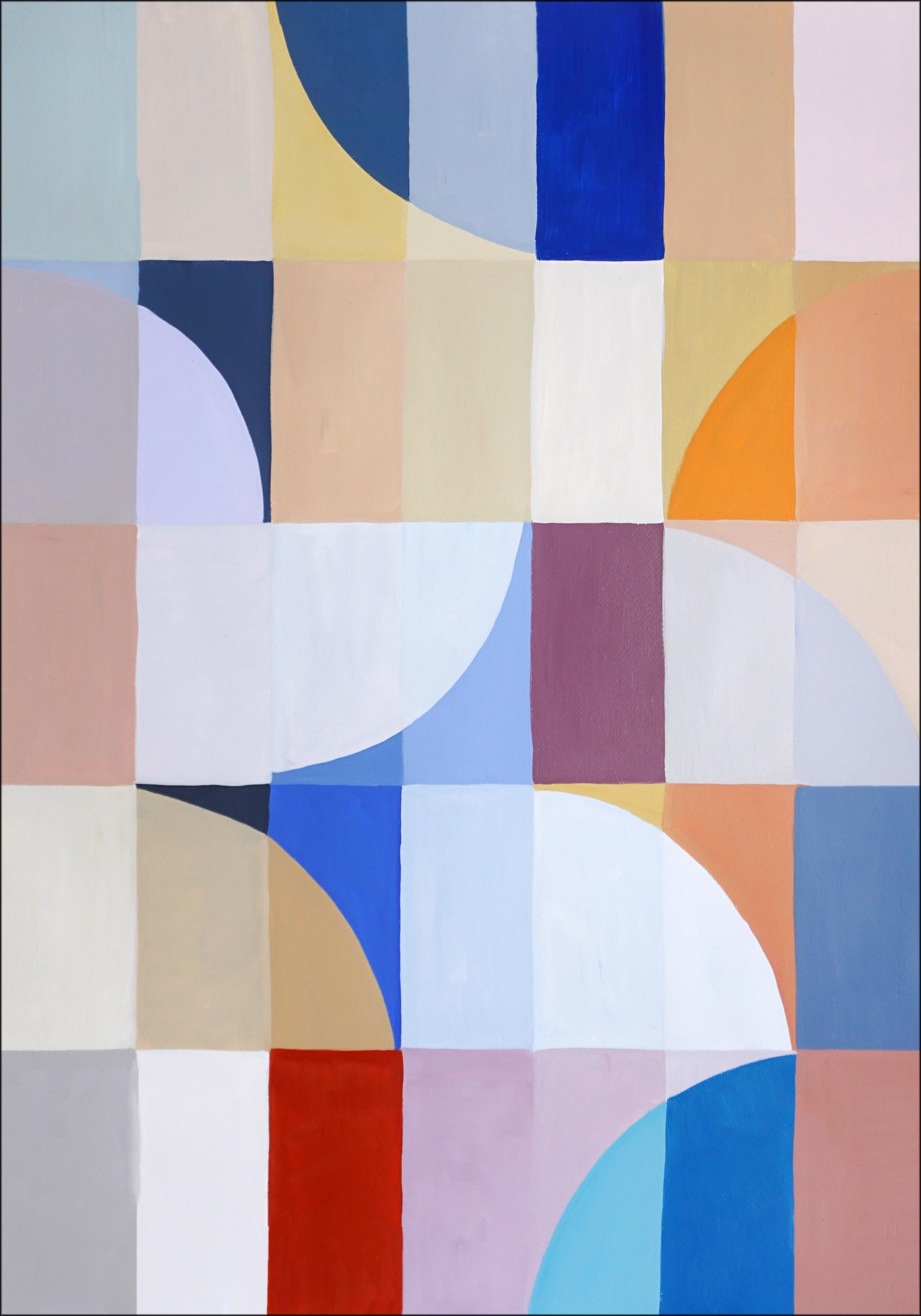 Vitrail du Bauhaus, teintes de tons transitionnels, motifs d'arcs sur papier - Gris Landscape Painting par Natalia Roman