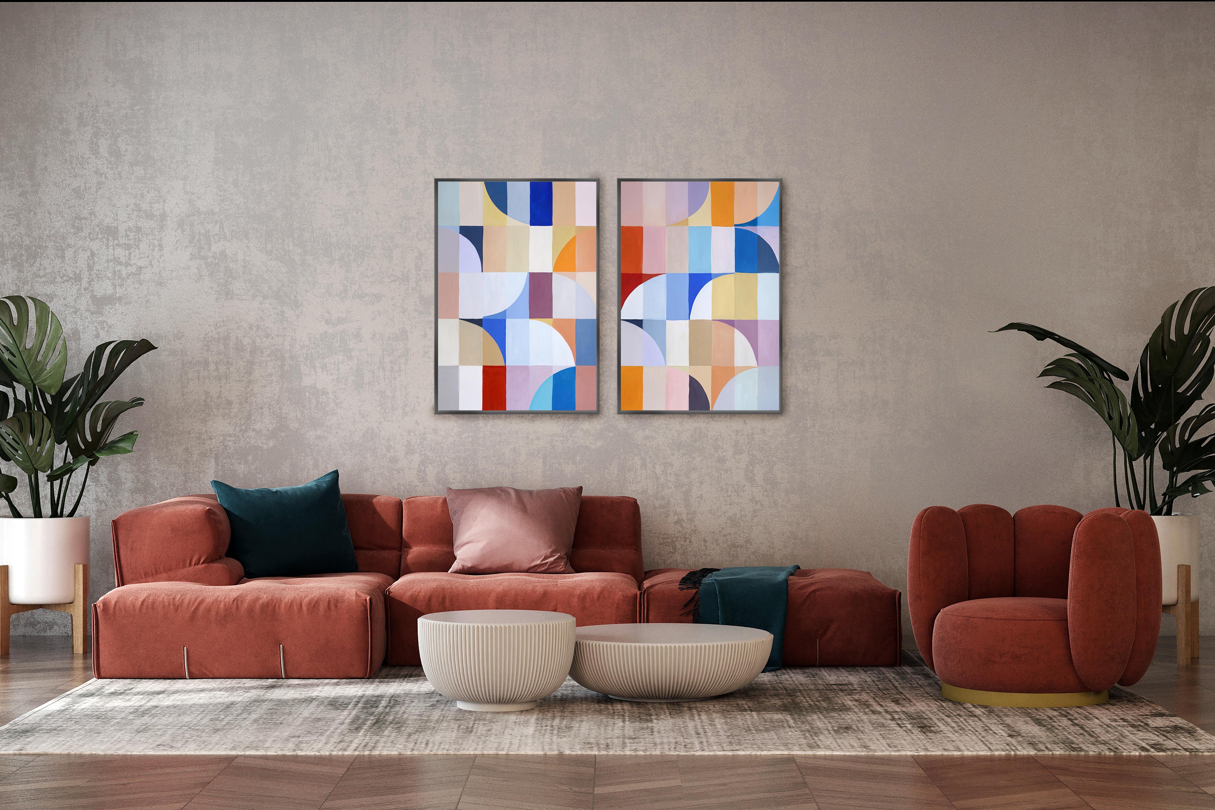 Vitrail du Bauhaus, teintes de tons transitionnels, motifs d'arcs sur papier 1