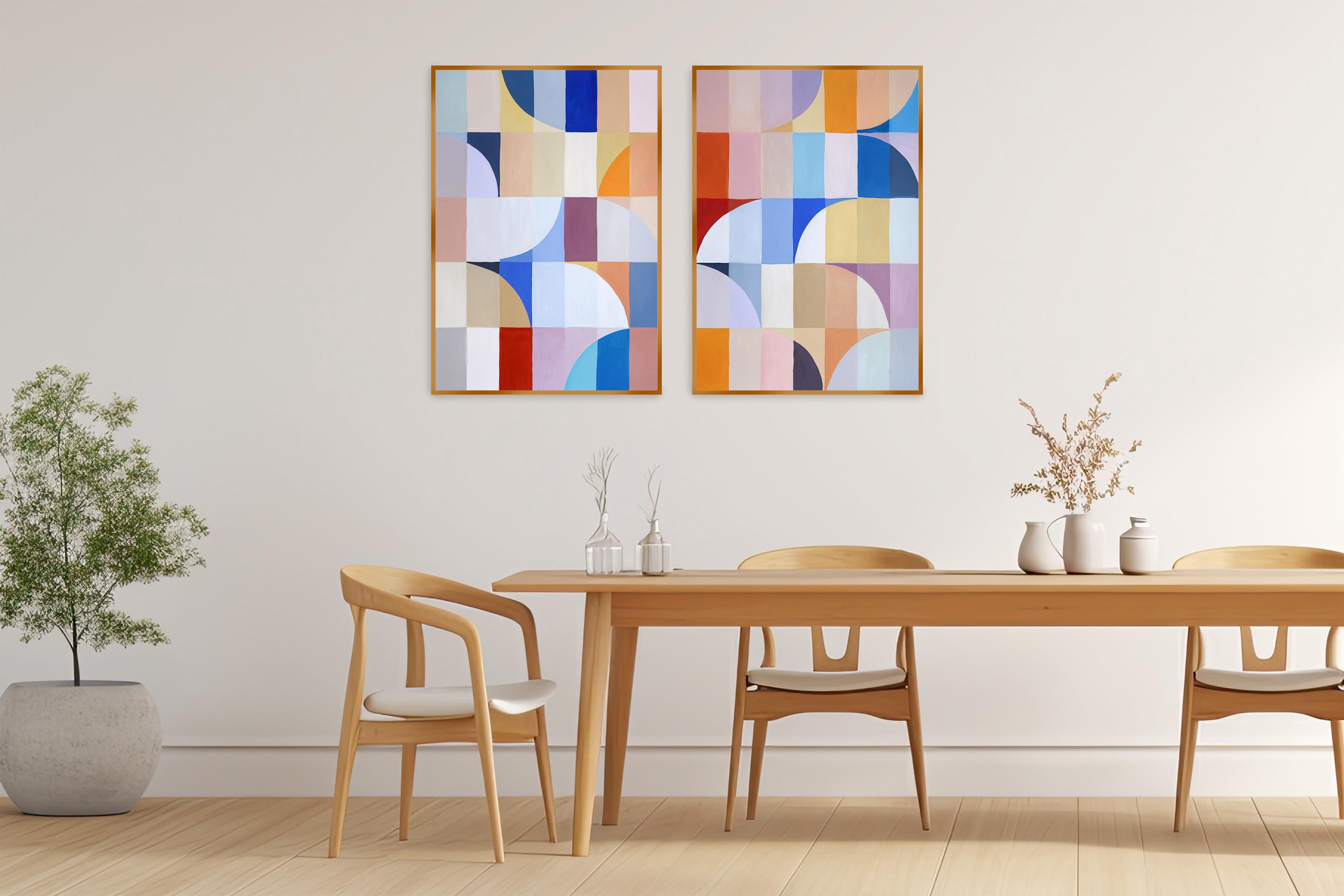 Vitrail du Bauhaus, teintes de tons transitionnels, motifs d'arcs sur papier 3