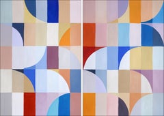 Stained Glass Bauhaus Windows, Transitions Tones Hue, Arches Patterns on Paper
