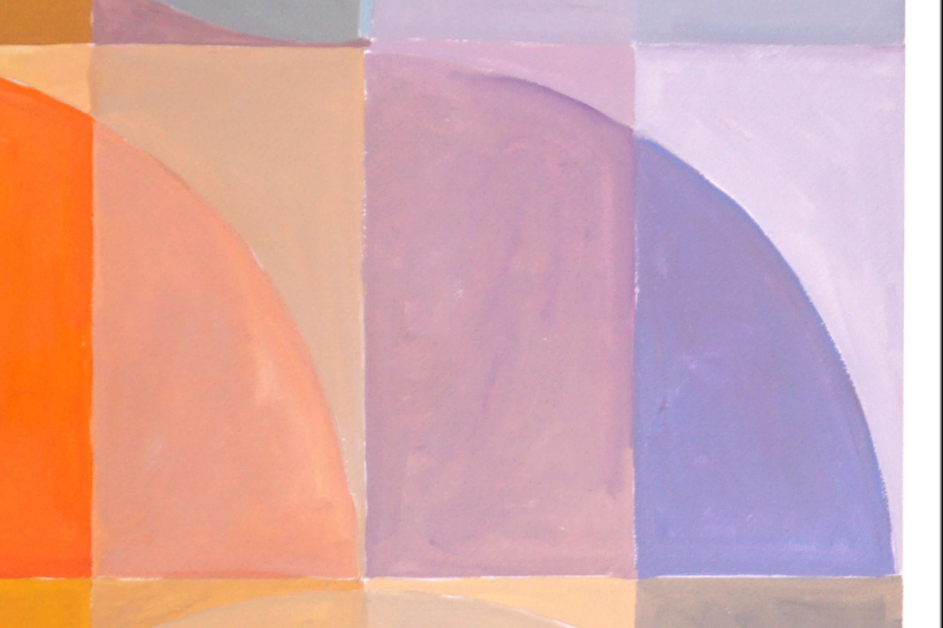 Studio in vetro colorato con tonalità pastello, dittico con motivo Bauhaus, giallo caldo, rosa 4