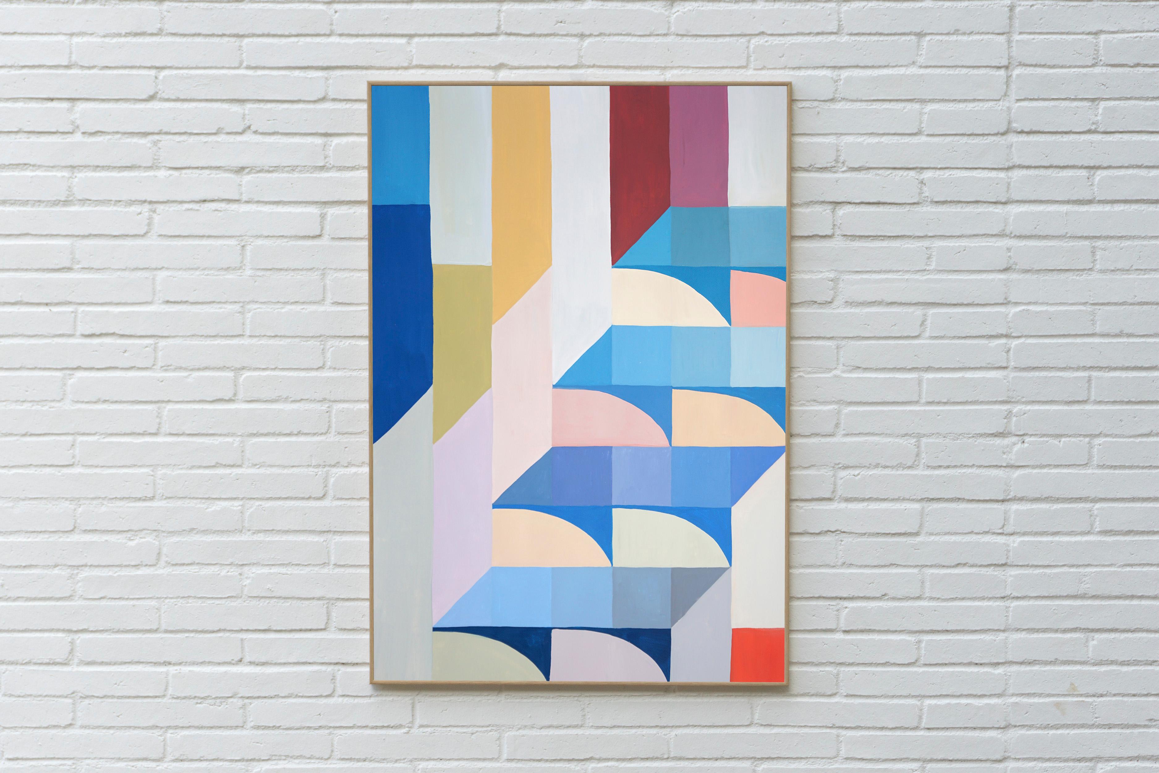 Staircase to Summit, Space AGE Modern Age Arches, Geometric Bauhaus Blue Arches (en anglais) - Contemporain Painting par Natalia Roman