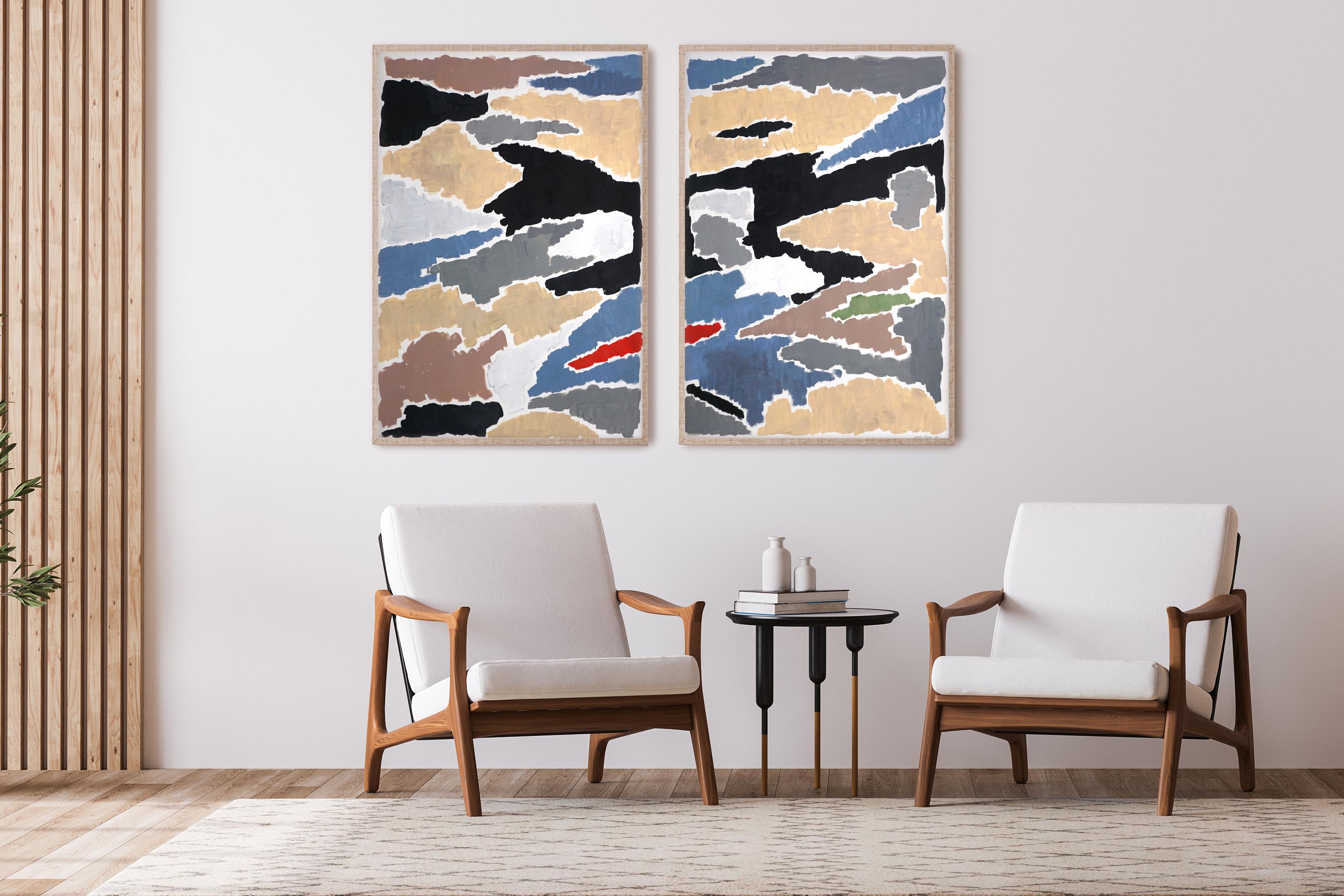 Staring Upon the Desert, Large Diptych, Abstract Landscape, Earth Tones Palette - Painting by Natalia Roman