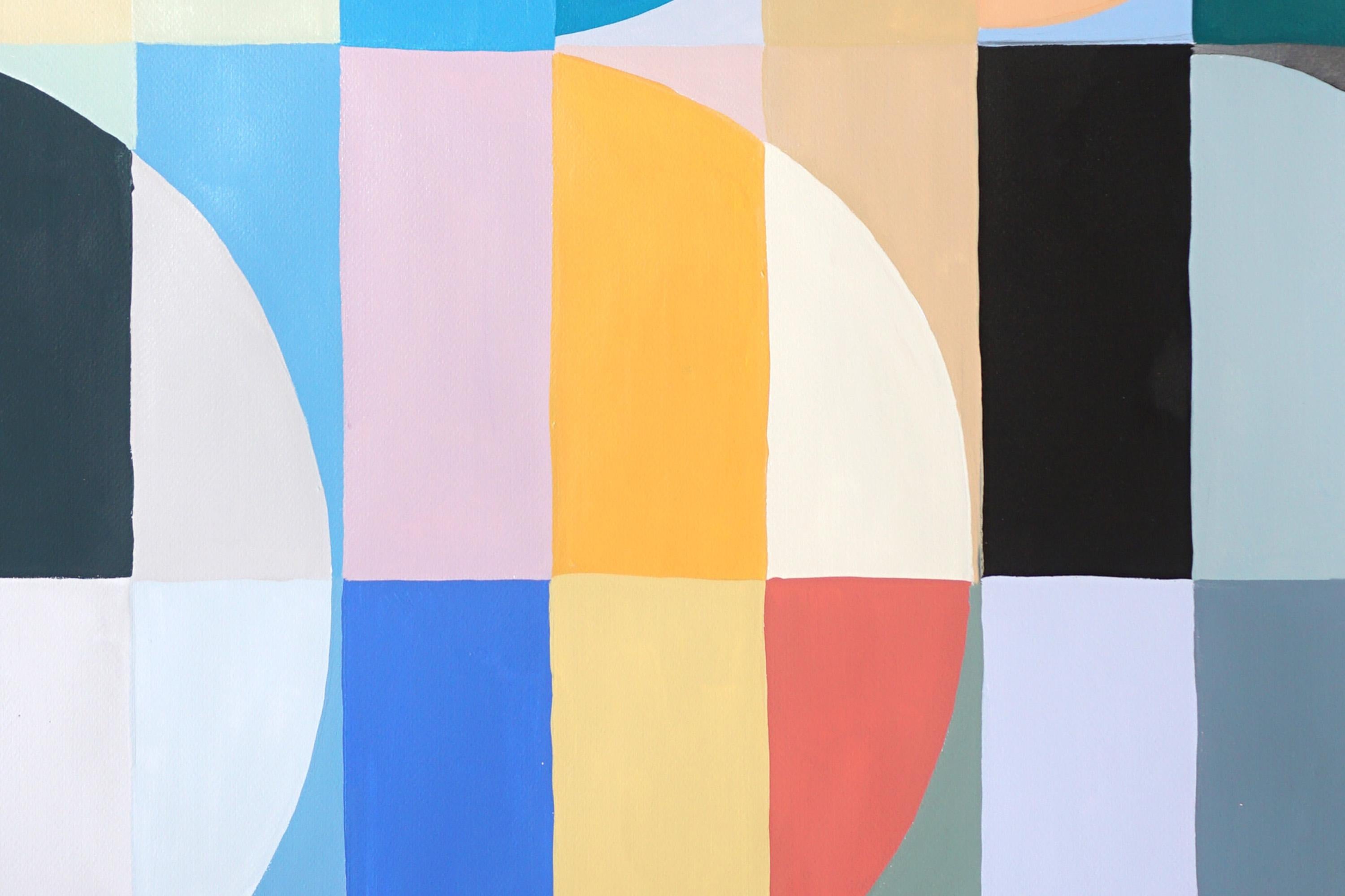 Summer Waters, Bauhaus Triptych in Pastel Turquoise, Acrylic on Paper, Geometry For Sale 5