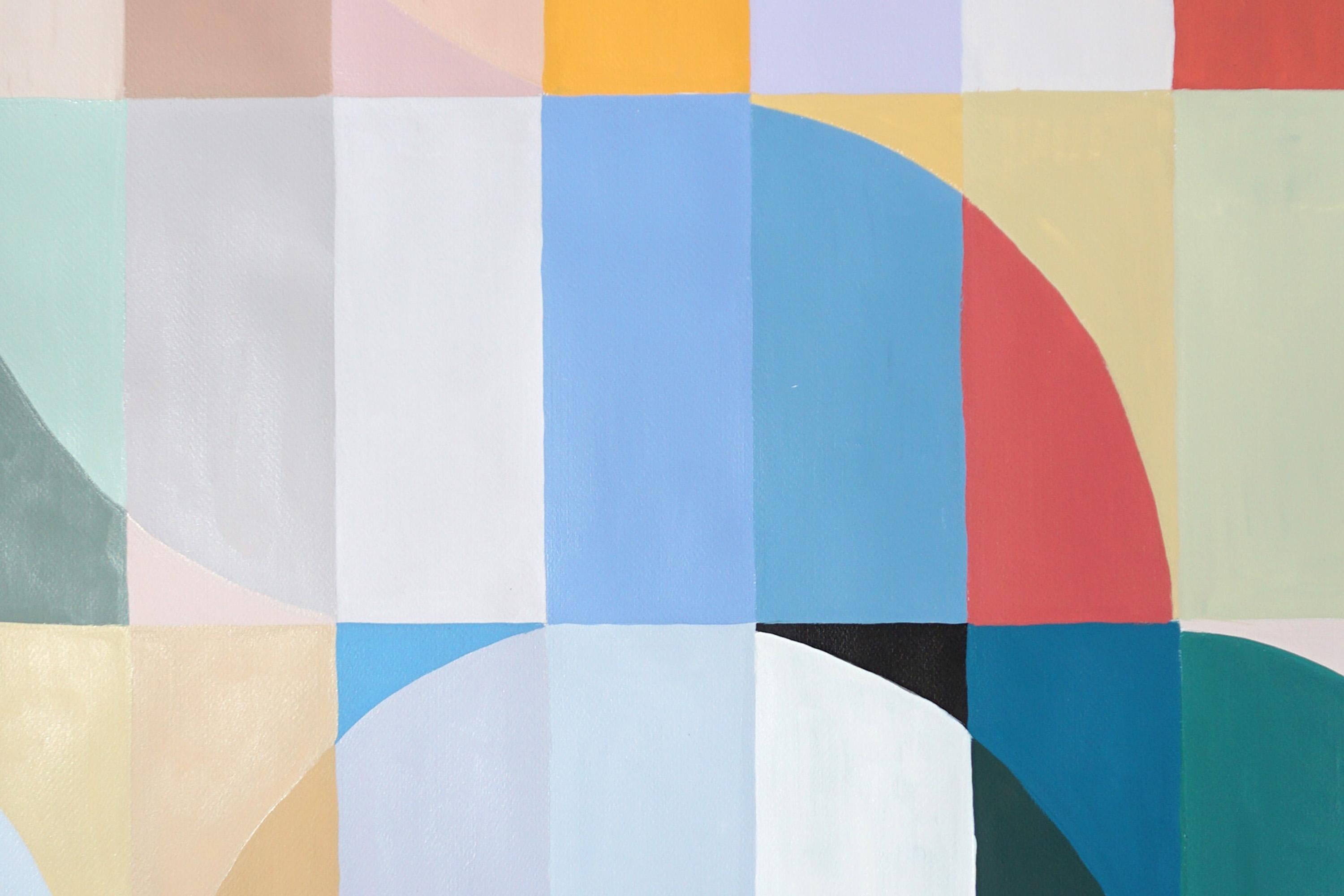 Summer Waters, Bauhaus Triptych in Pastel Turquoise, Acrylic on Paper, Geometry For Sale 6