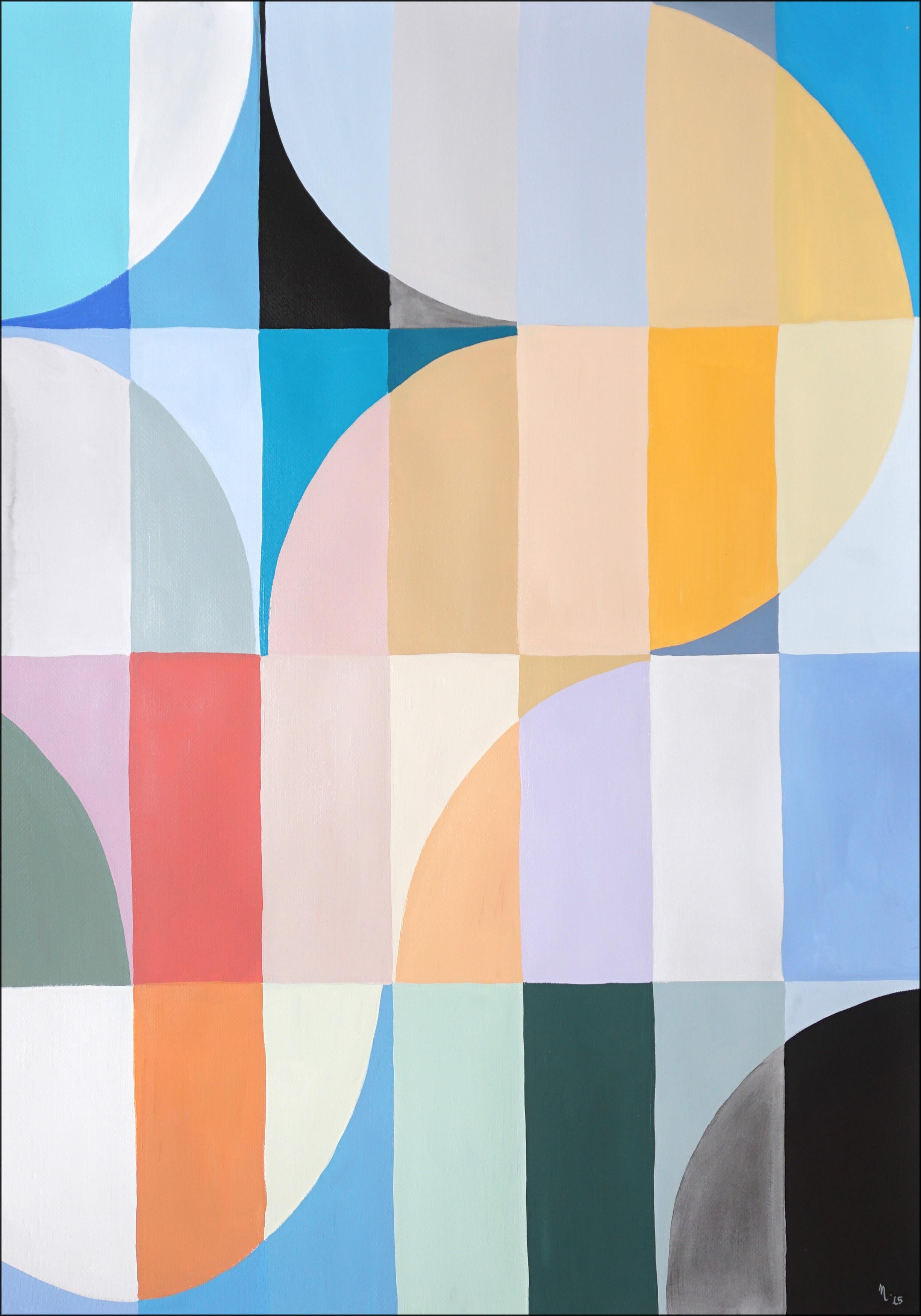 Summer Waters, Bauhaus Triptych in Pastel Turquoise, Acrylic on Paper, Geometry For Sale 1