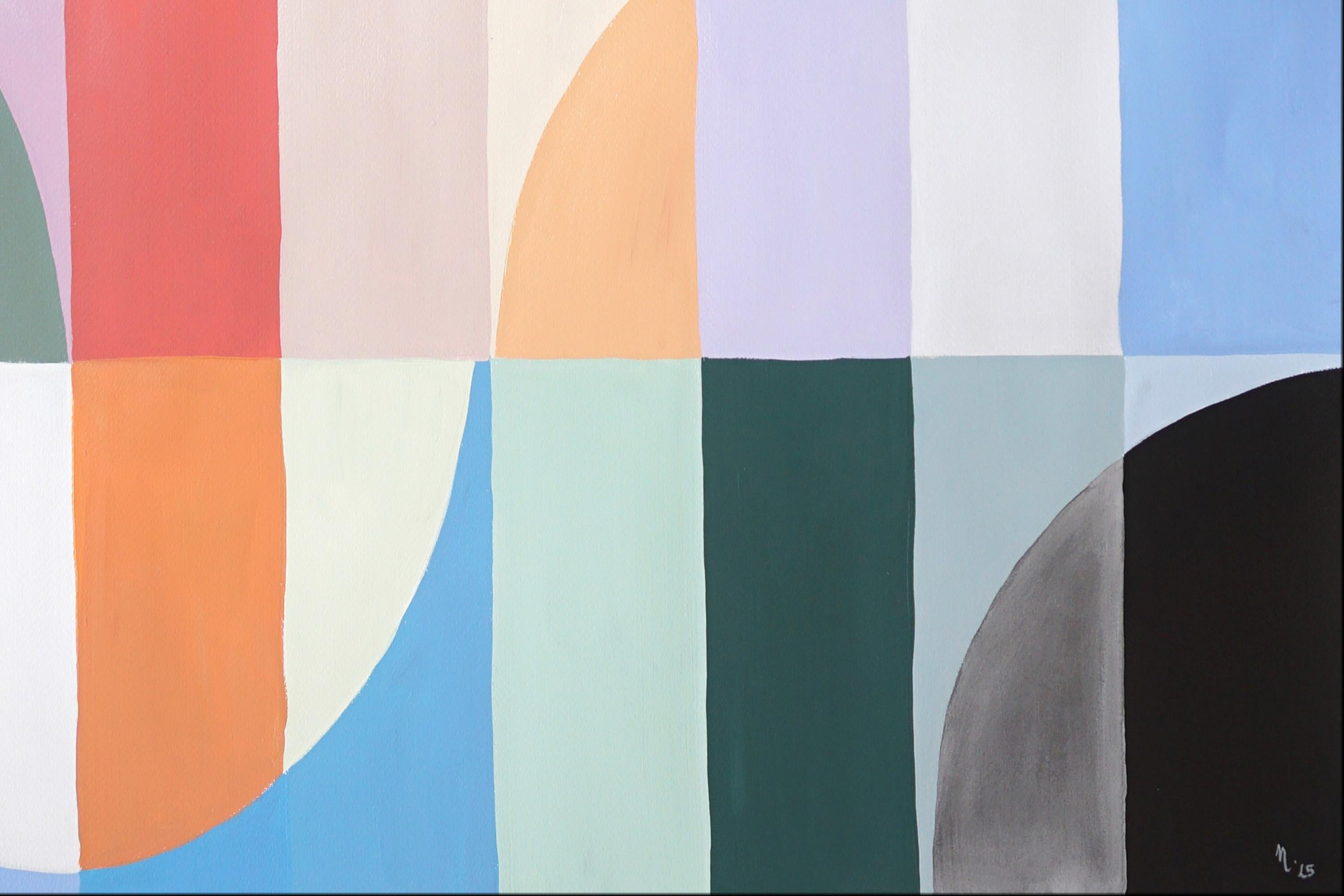 Summer Waters, Bauhaus Triptych in Pastel Turquoise, Acrylic on Paper, Geometry For Sale 3