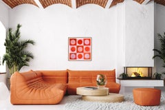 Sunset Tiles Pattern in Red and Pink, Miami Tones Checkers, Circles and Squares