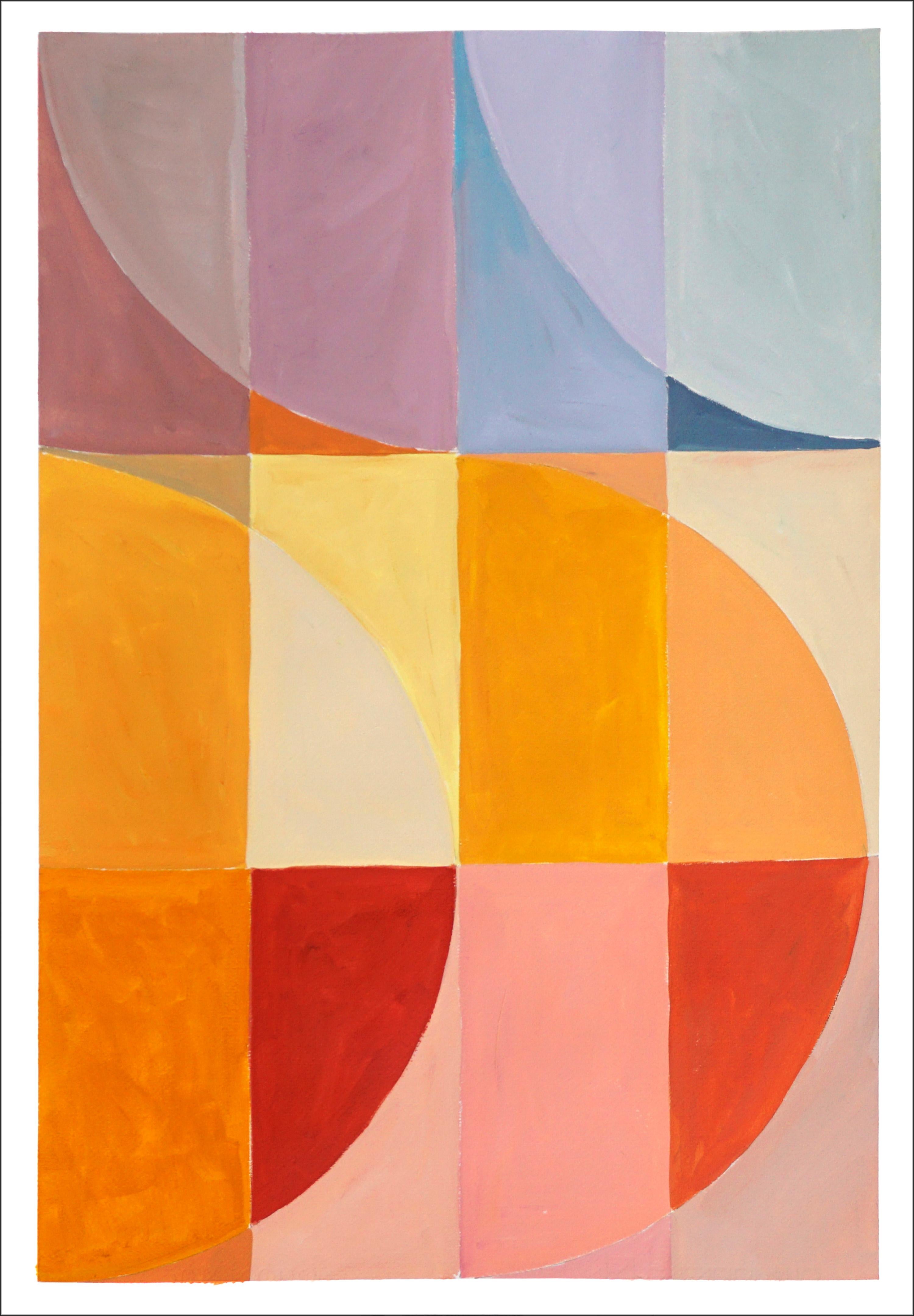 Sunset to Sunrise, Yellow and Orange, Warm Tones Diptych, Bauhaus Tiles, Pattern 1